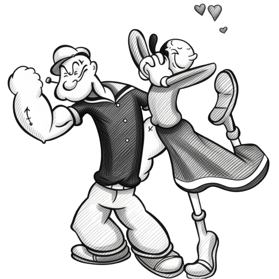 Square slate coaster featuring Popeye and Olive Oyl