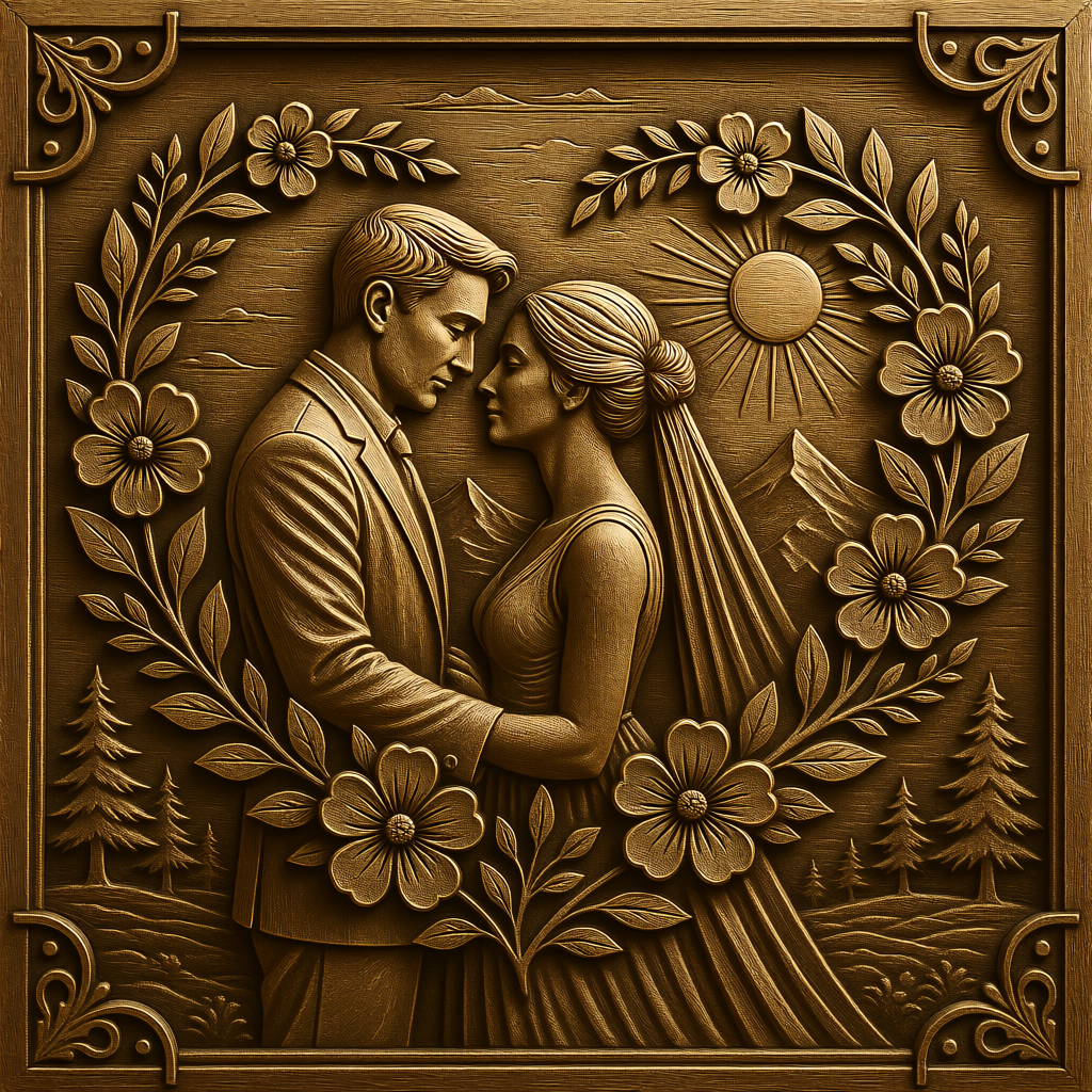 Plaque en teck gravée en haut relief, personnalisée, pour mariage