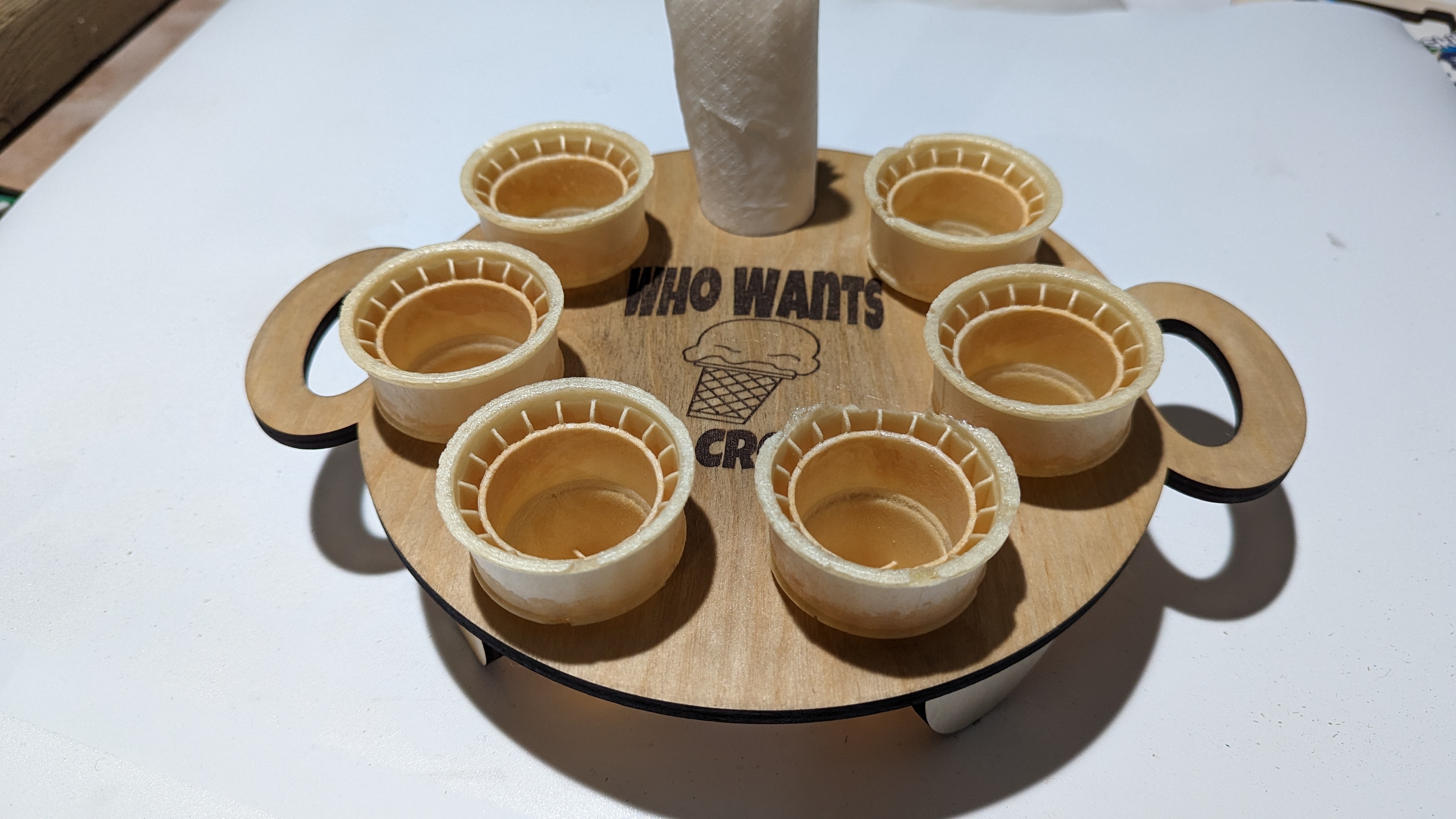 Ice Cream Cone Serving Tray laser cut design on a table