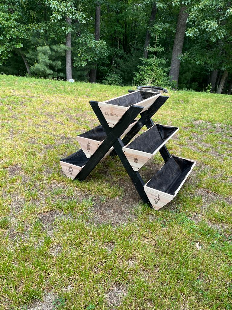 Five-Tier Planter with Personalization laser-cut design on a styled shelf