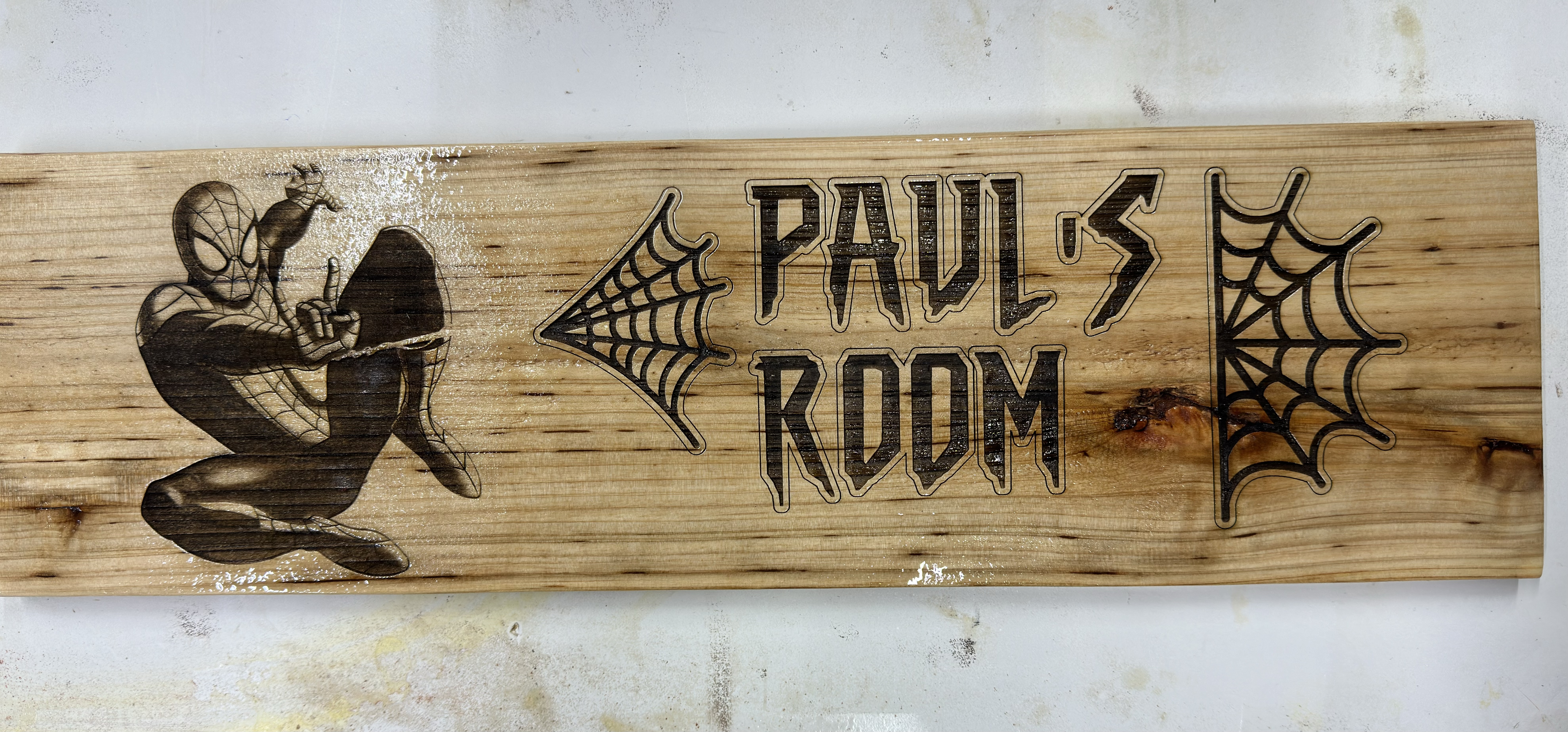Spider-Man themed personalized kids room sign, wooden gift idea