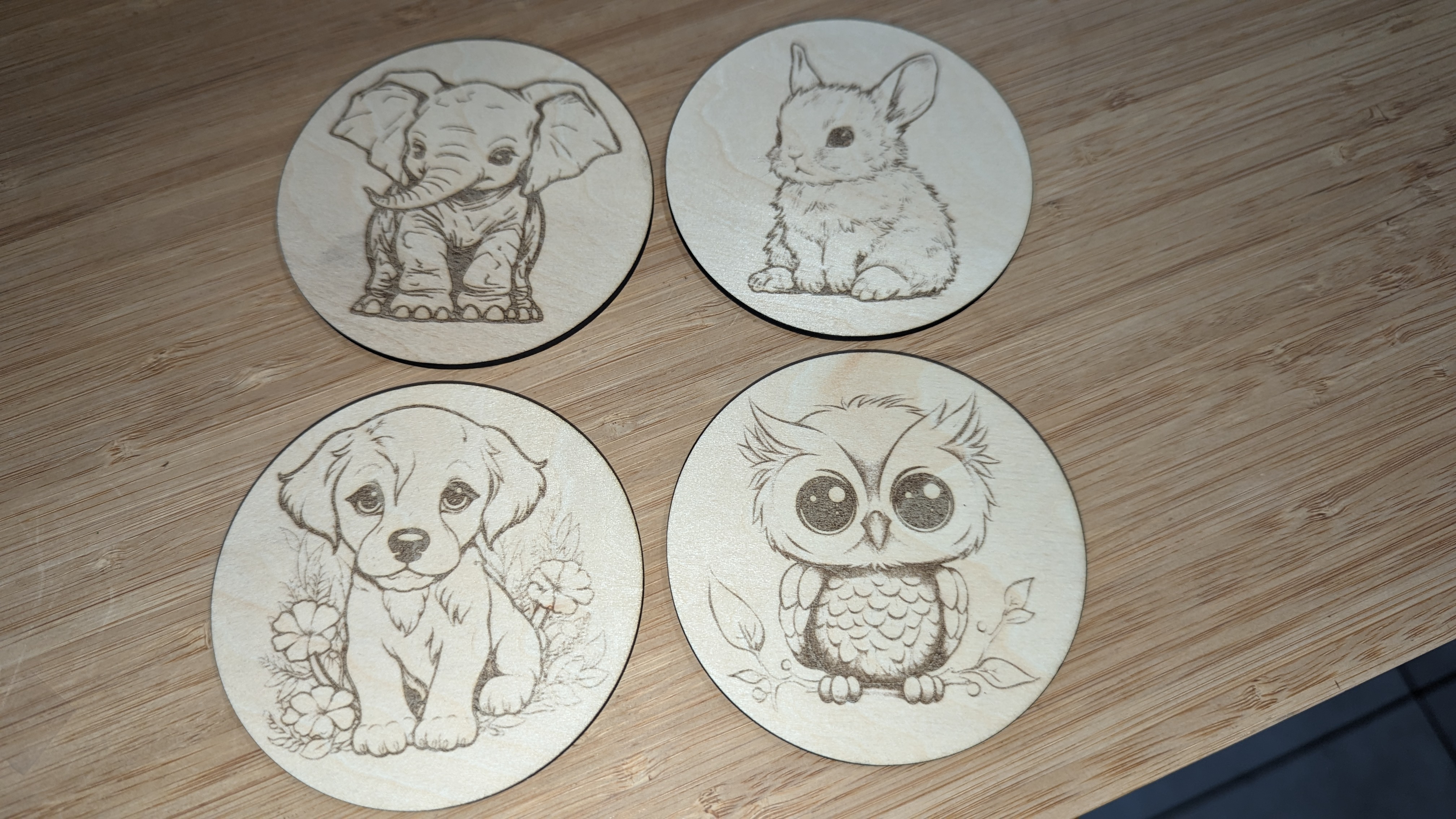 Coaster set featuring baby animal illustrations
