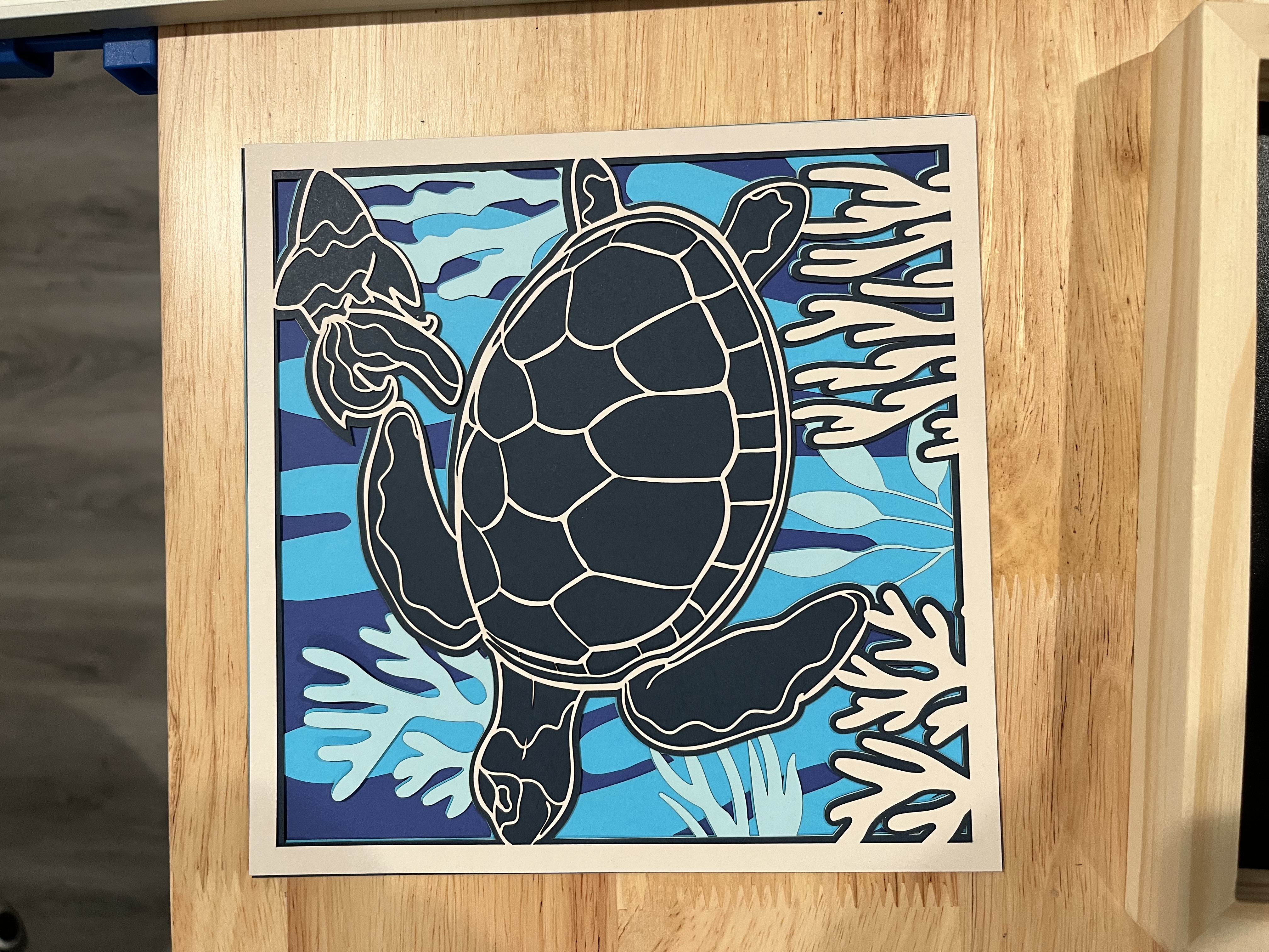 Multi-Layer Paper Cut Turtle shadow box design