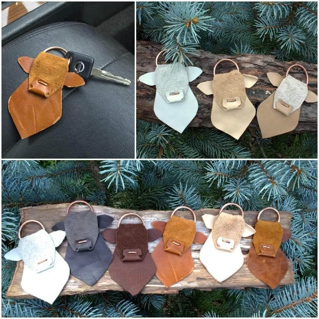 Leather Cow Keychain Set custom leather keychain idea
