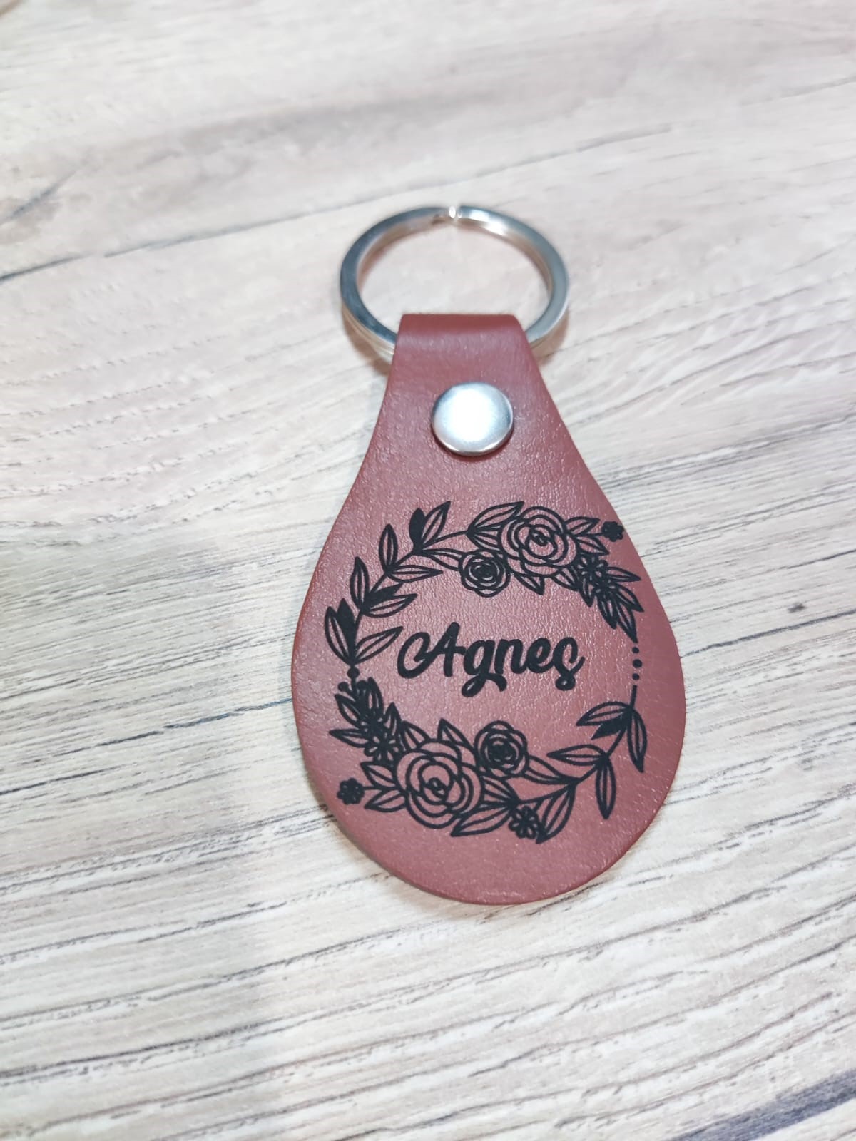 Floral Wreath Name Leather Key Fob custom leather keychain idea