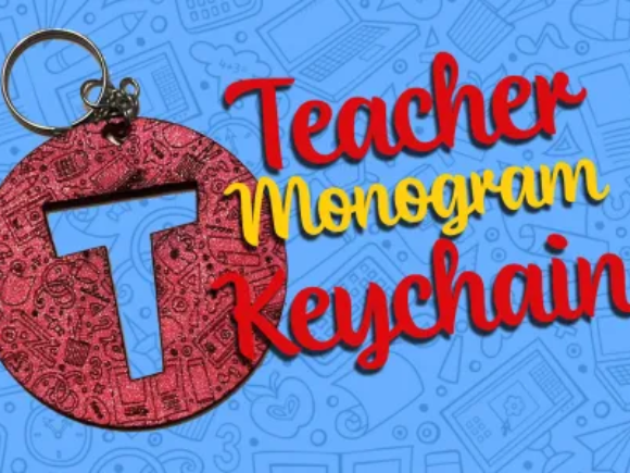 A keychain engraved with a monogram for Teacher's Day
