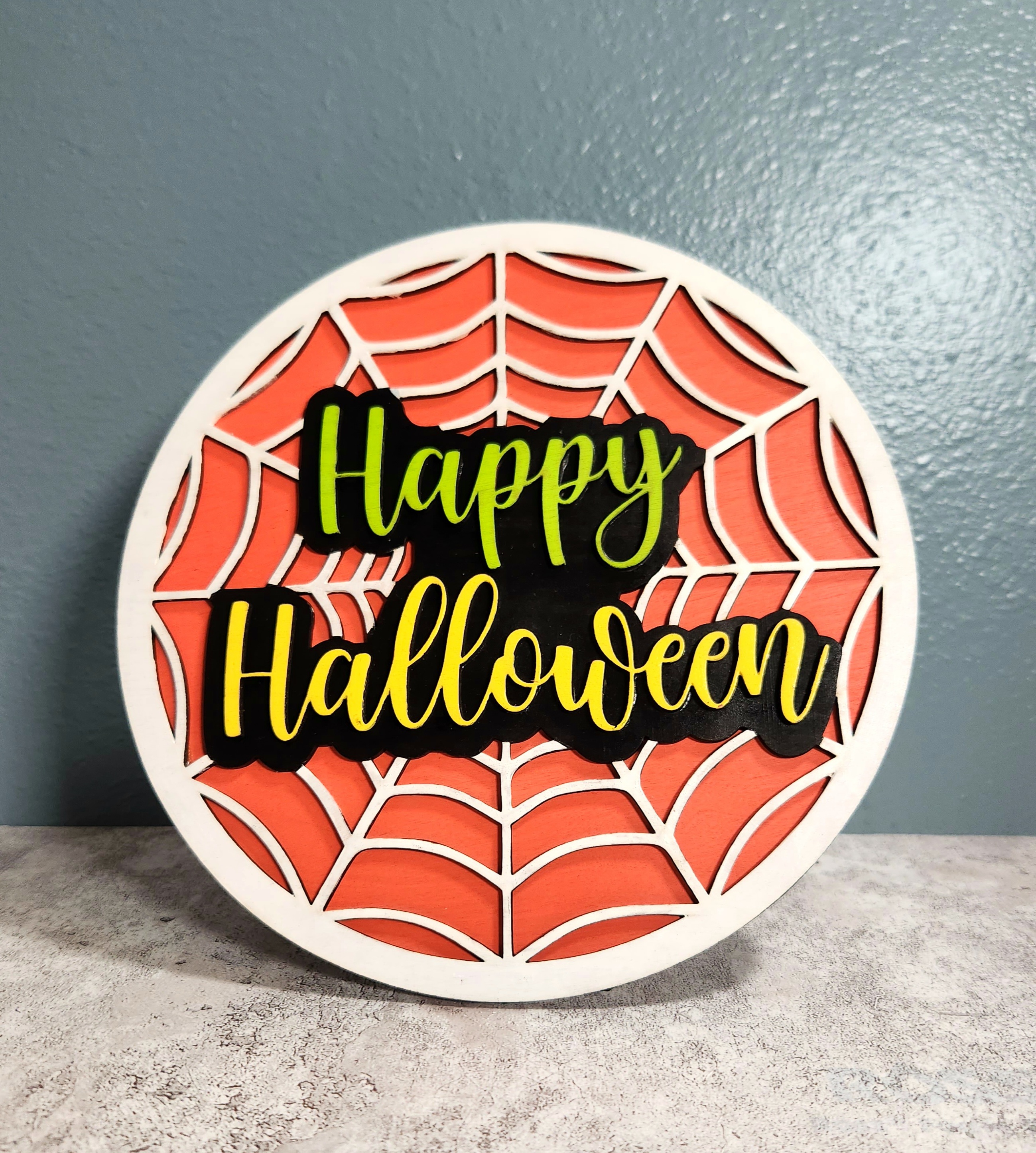 Panneau rond Happy Halloween, décoration d'Halloween pour extérieur découpée au laser