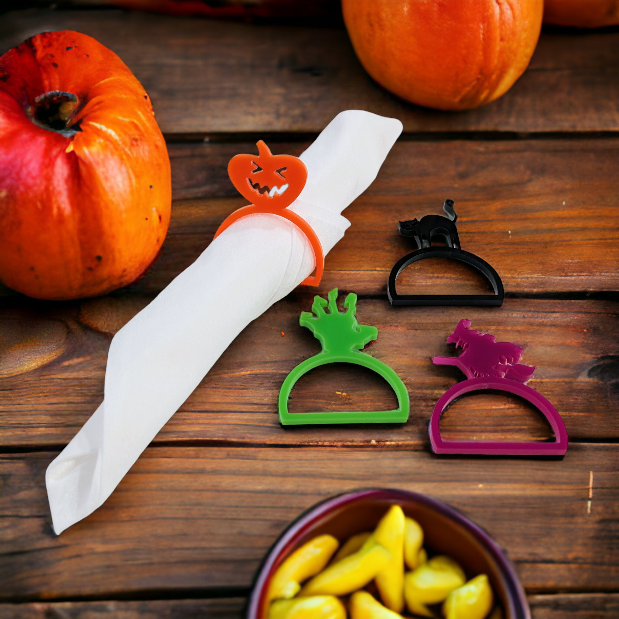 Cincin serbet (dekorasi makanan Halloween) desain cincin serbet laser cutting