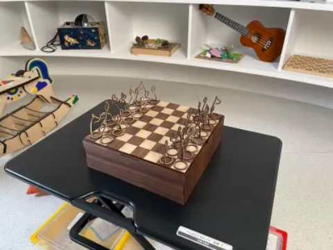 木質鐳射切割國際象棋棋盤和棋子,家庭遊戲,聖誕禮物
