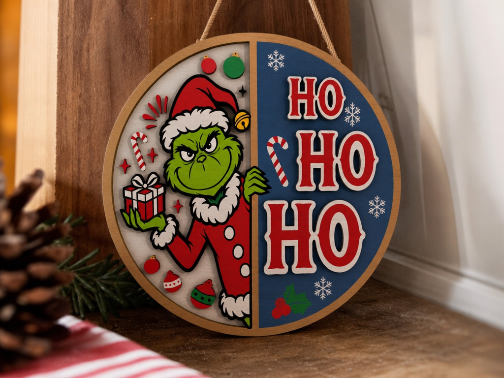 Grinch Ho Ho Ho Runde Weihnachts Türhänger Weihnachts Türdekoration Idee