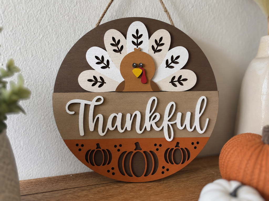Pancarte murale « Thankful » dinde & citrouille – design de cadeau de Thanksgiving