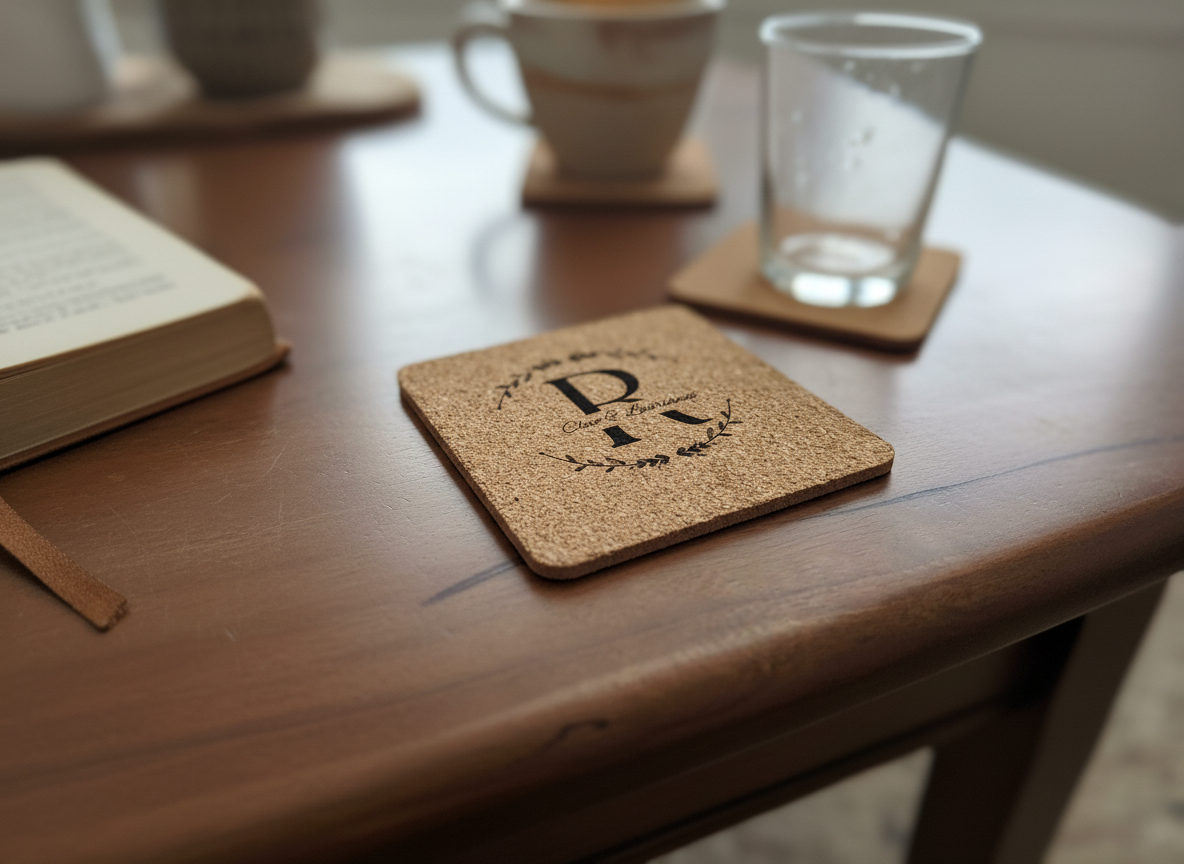 Eine personalisierte Kork-Pinnwand mit Monogramm und Blumenkranz