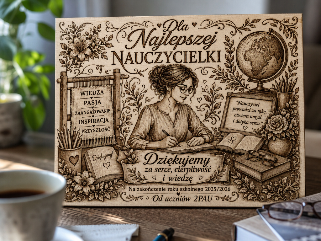 Polish Engraved Plywood Plaque for the Best Teacher teacher gift design