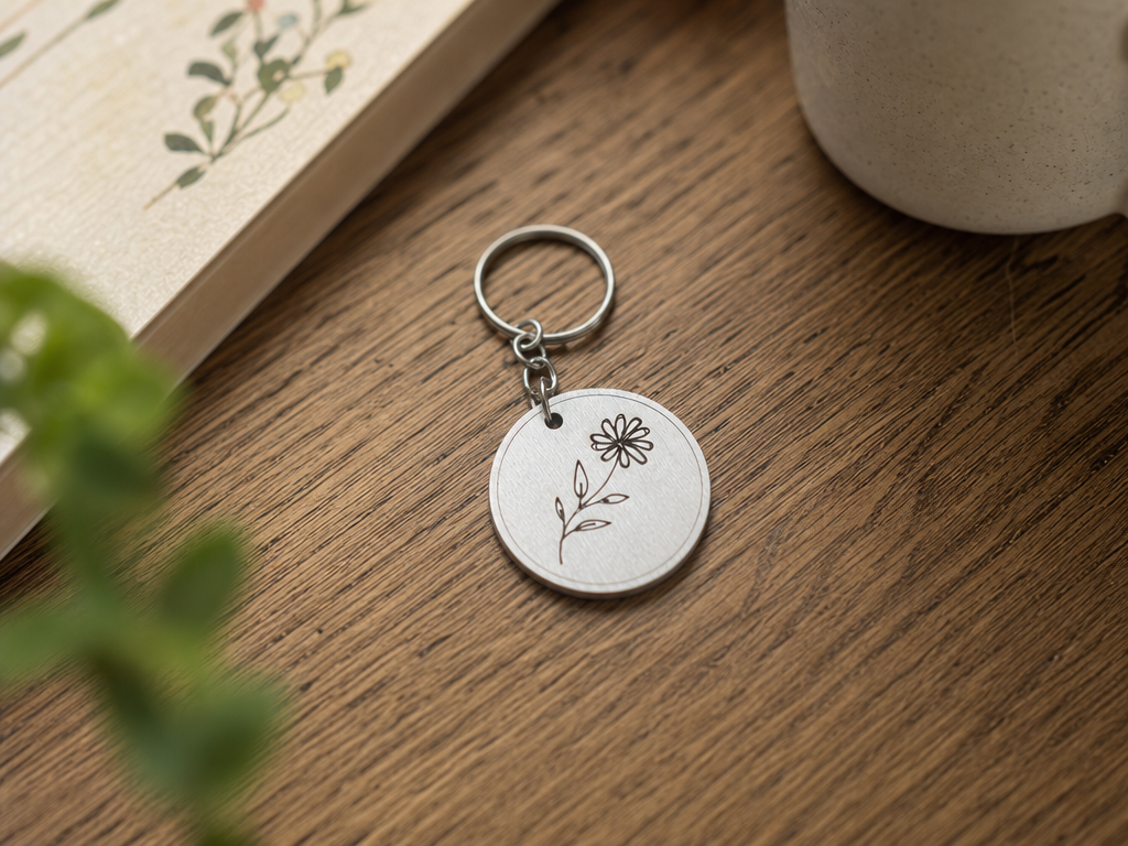 Floral Line-Art Round Keychain laser cut keychain idea for women