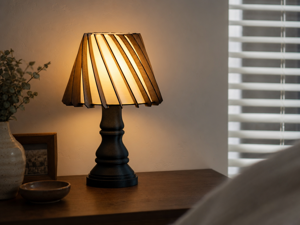 Lampe de table hélice en spirale – luminaire de bureau mid-century, idée de lampe en bois et déco lumineuse
