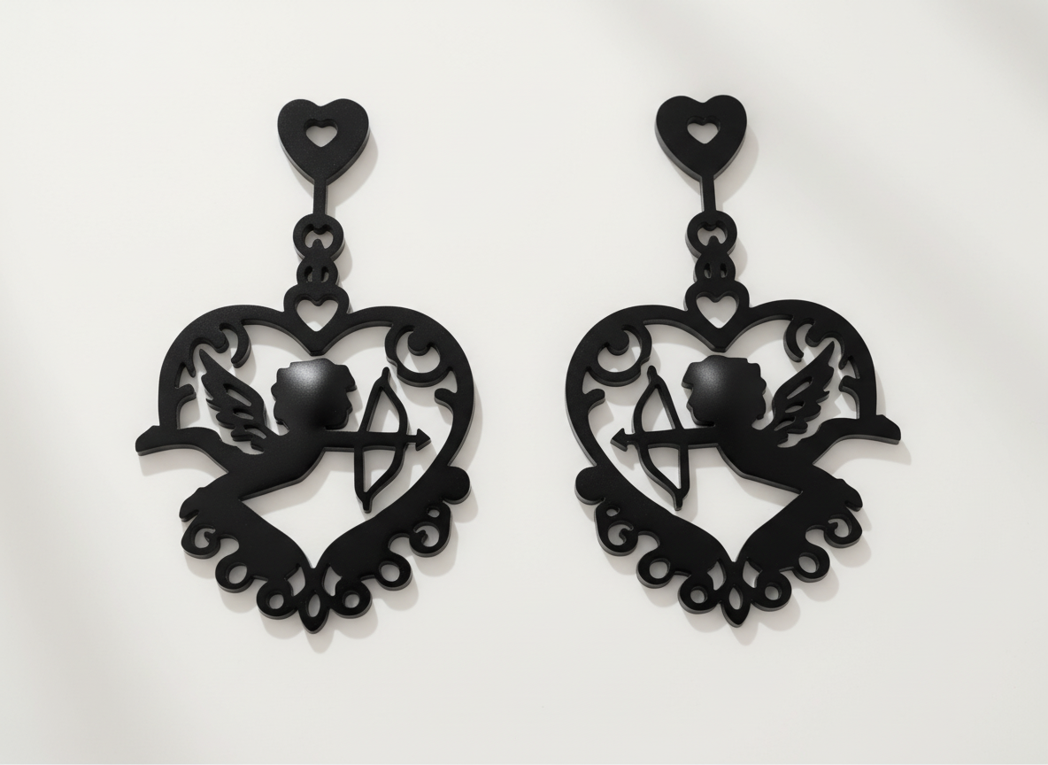 Heart-Shaped Acrylic Earrings with Cupid Design valentines day gift design