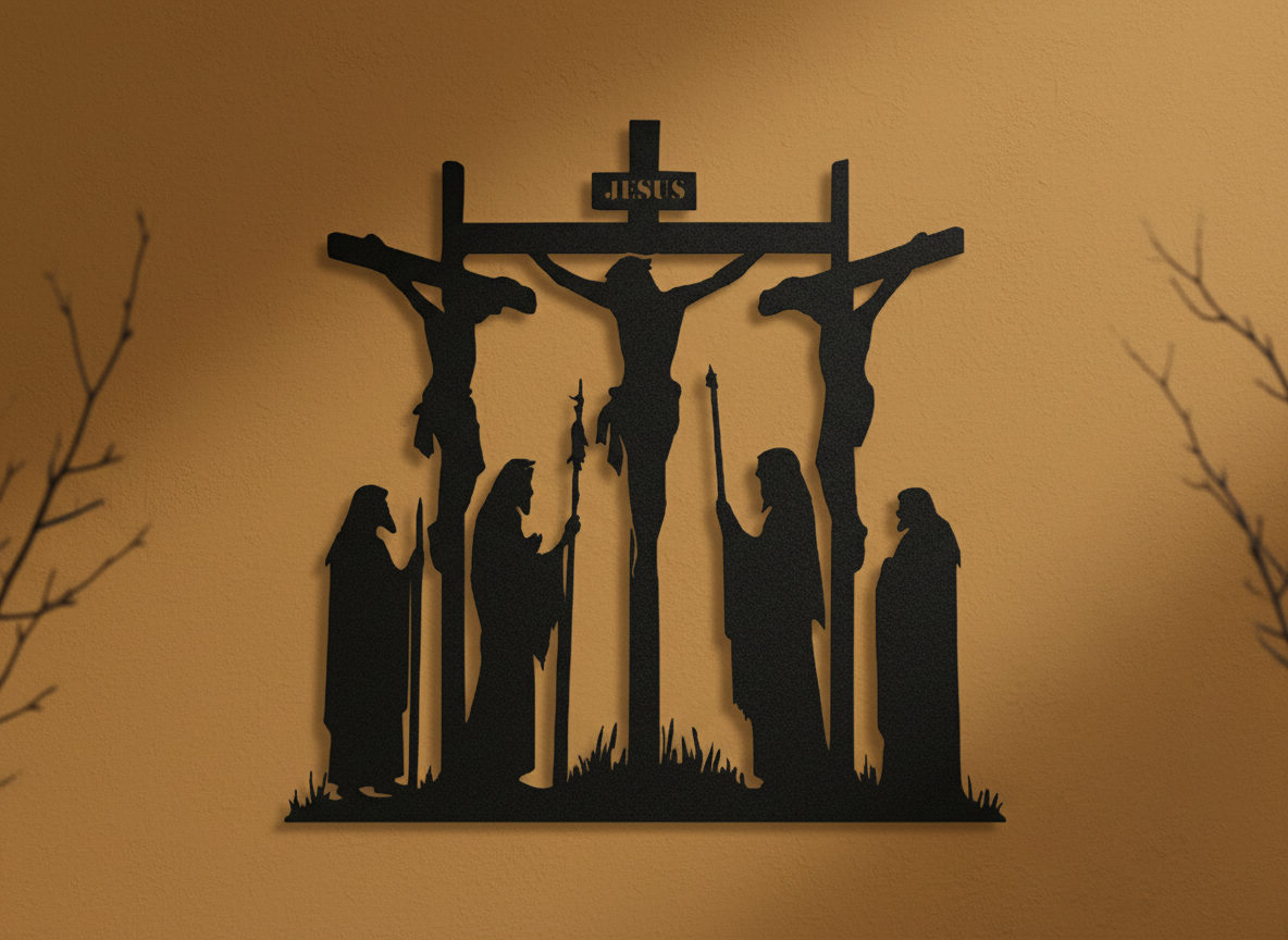 Jesus crucifixion silhouette wall art scene