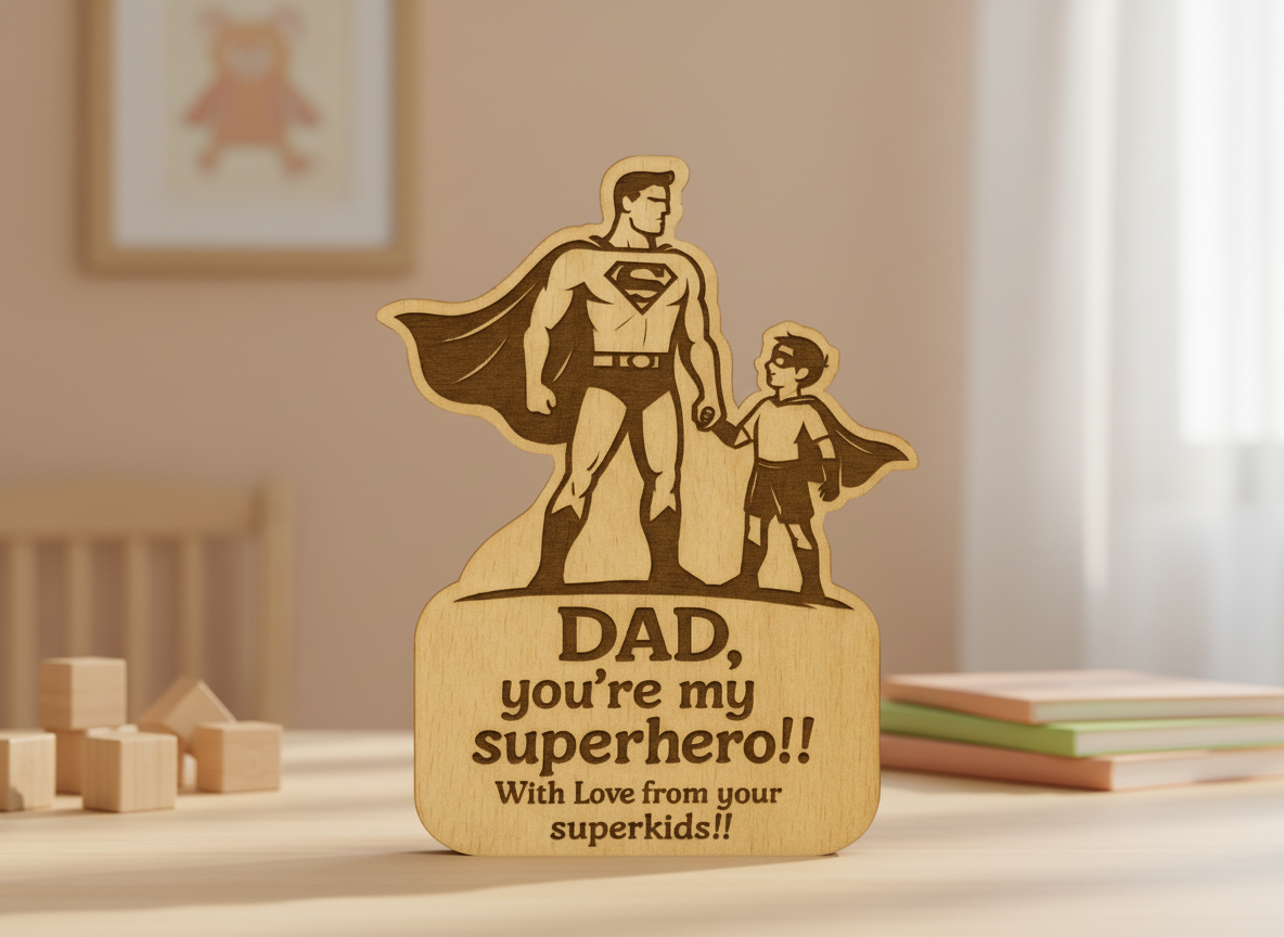 Dad Superhero Gift Plaque with Engraved Message father's day gift design