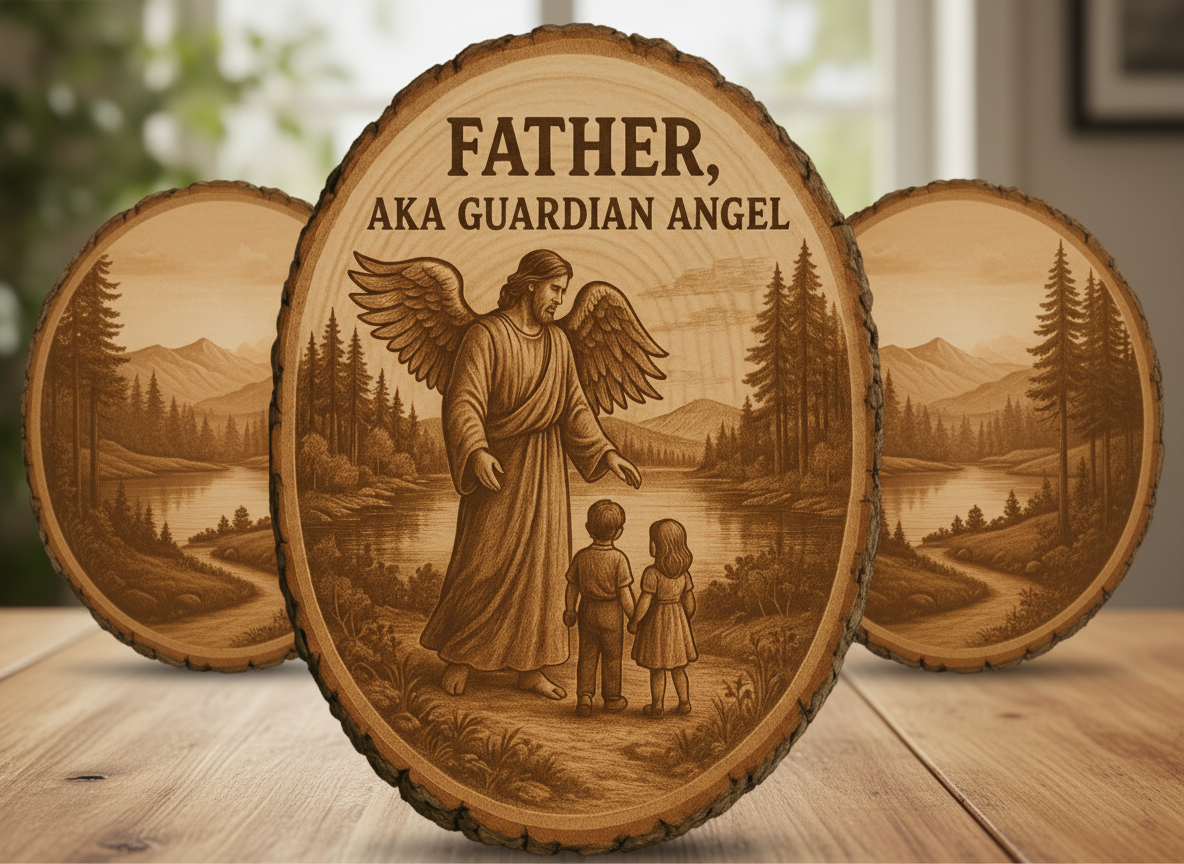 Laser Engraved Wooden Stump Art for Dad father's day gift design