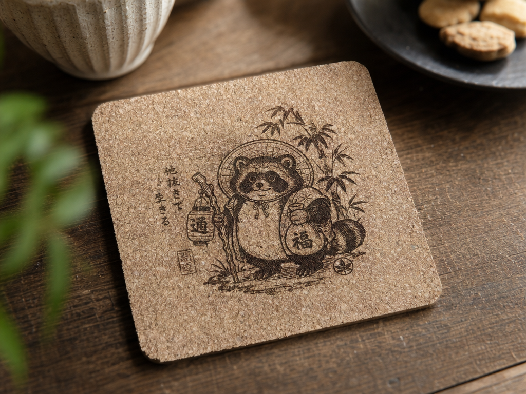 Japanese Tanuki Cork Coaster coaster idea to sell on Etsy