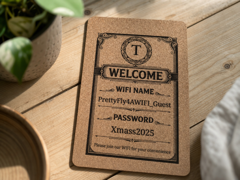 Cork Welcome Sign with WiFi Password gift design