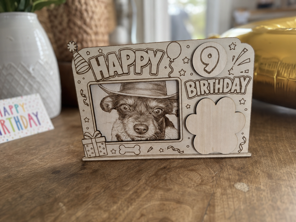 Happy 9th Birthday Dog Photo Frame with Paw Print Detail birthday gift design