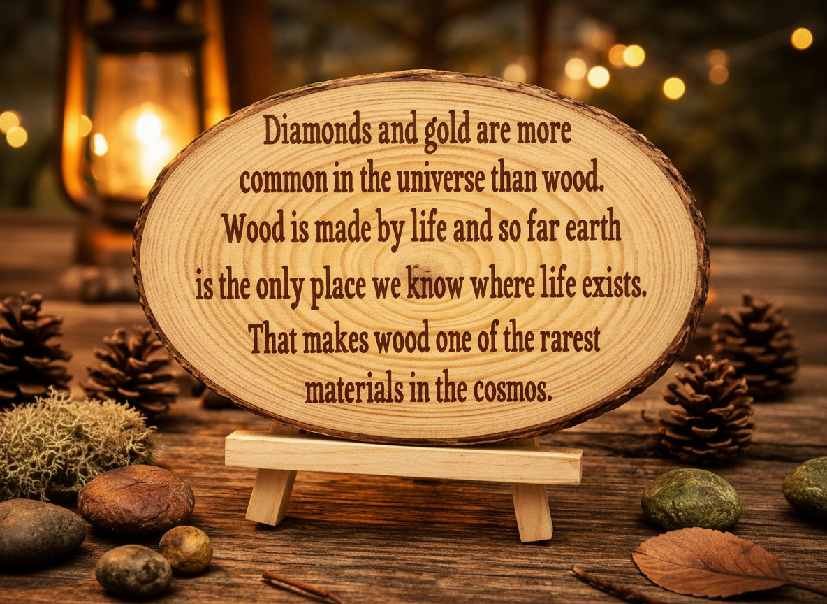 Wood slice ornament engraved with wood is rarer than gold quote