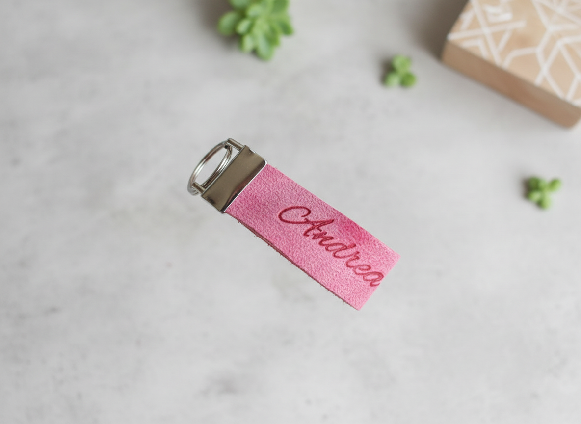 Suede Leather Keychain with Engraved Name custom leather keychain idea