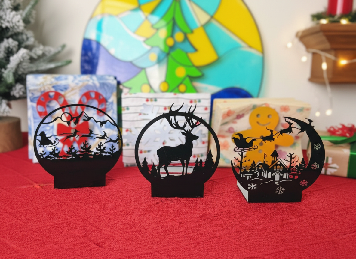 Laser Cut Christmas Metal Napkin Holders, Decors with Holiday Designs