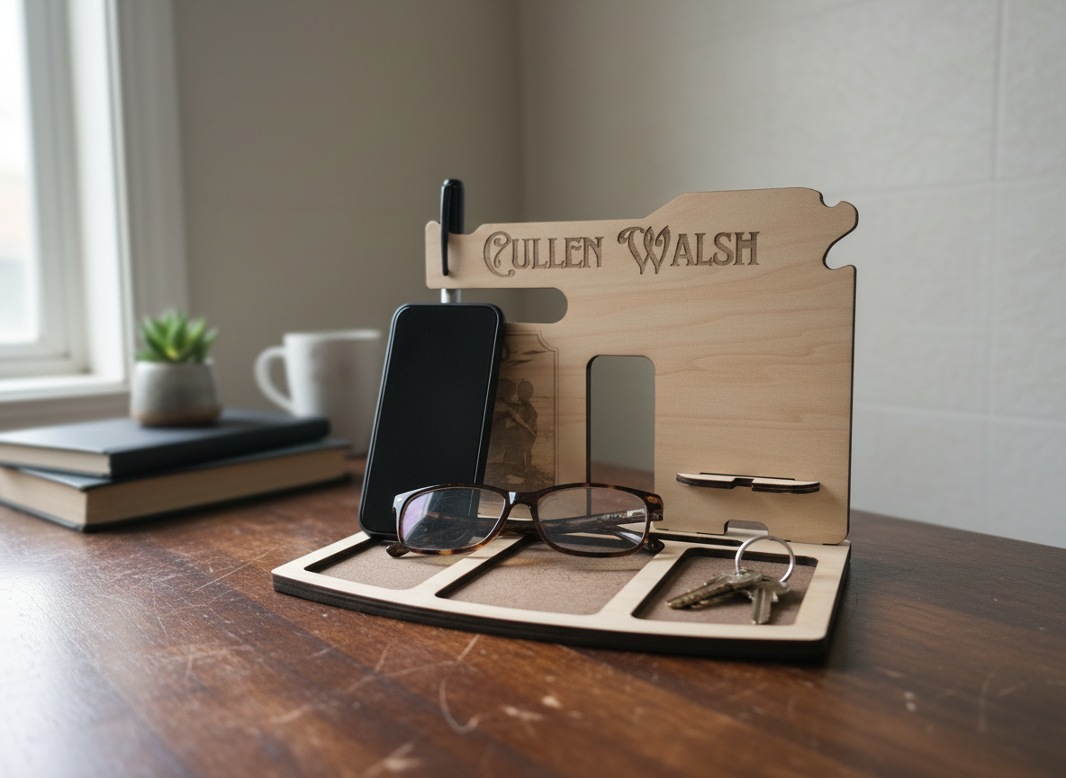 Wooden Desk Organizer & Phone Docking Station for Dad father's day gift design