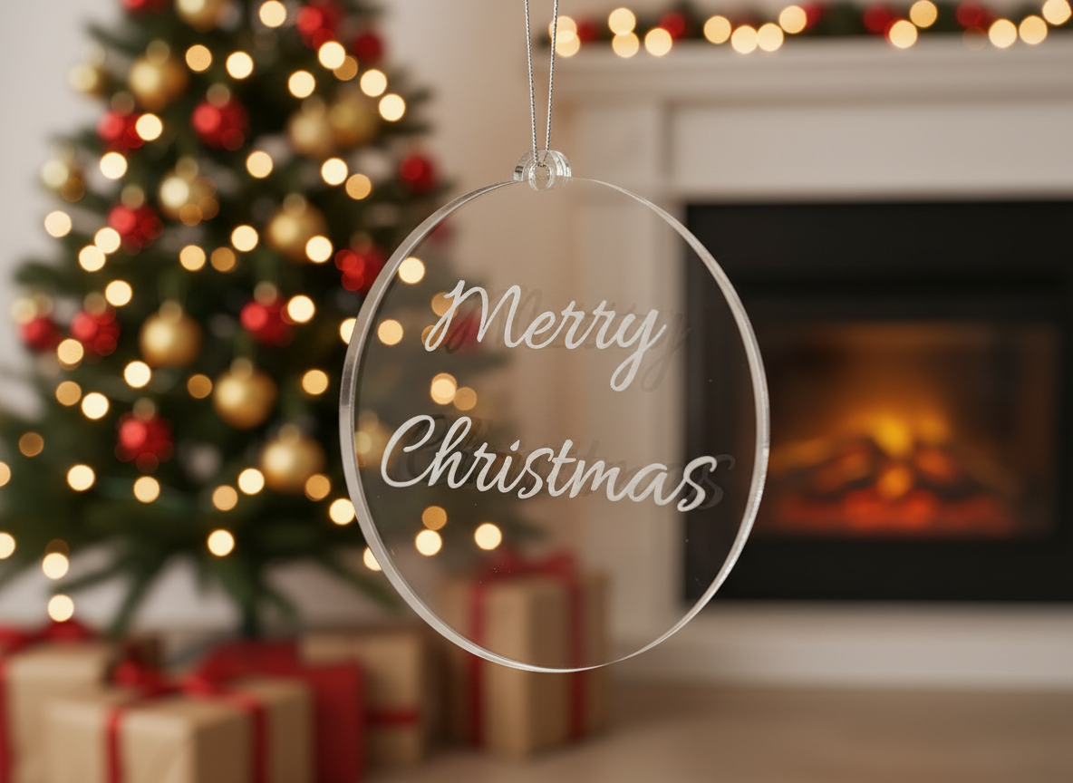 Simple Merry Christmas Acrylic light up Christmas tree ornament idea