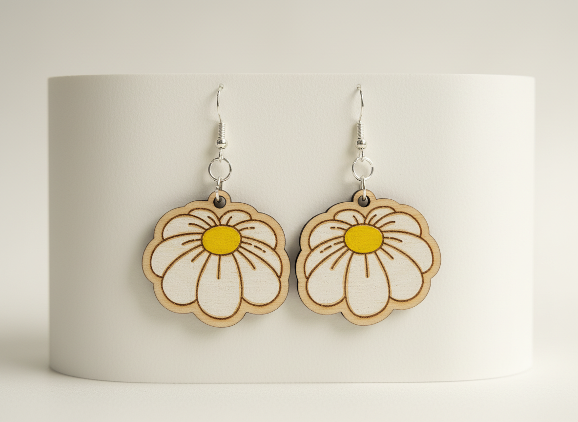 Handpainted Wooden Daisy Flower Earrings gift for her design