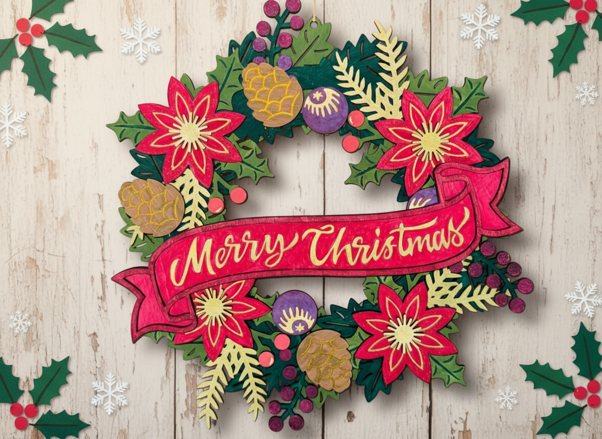 Weihnachtskranz mit Blumen und Tannenzapfen-Dekoration Weihnachts Türdekorationsidee
