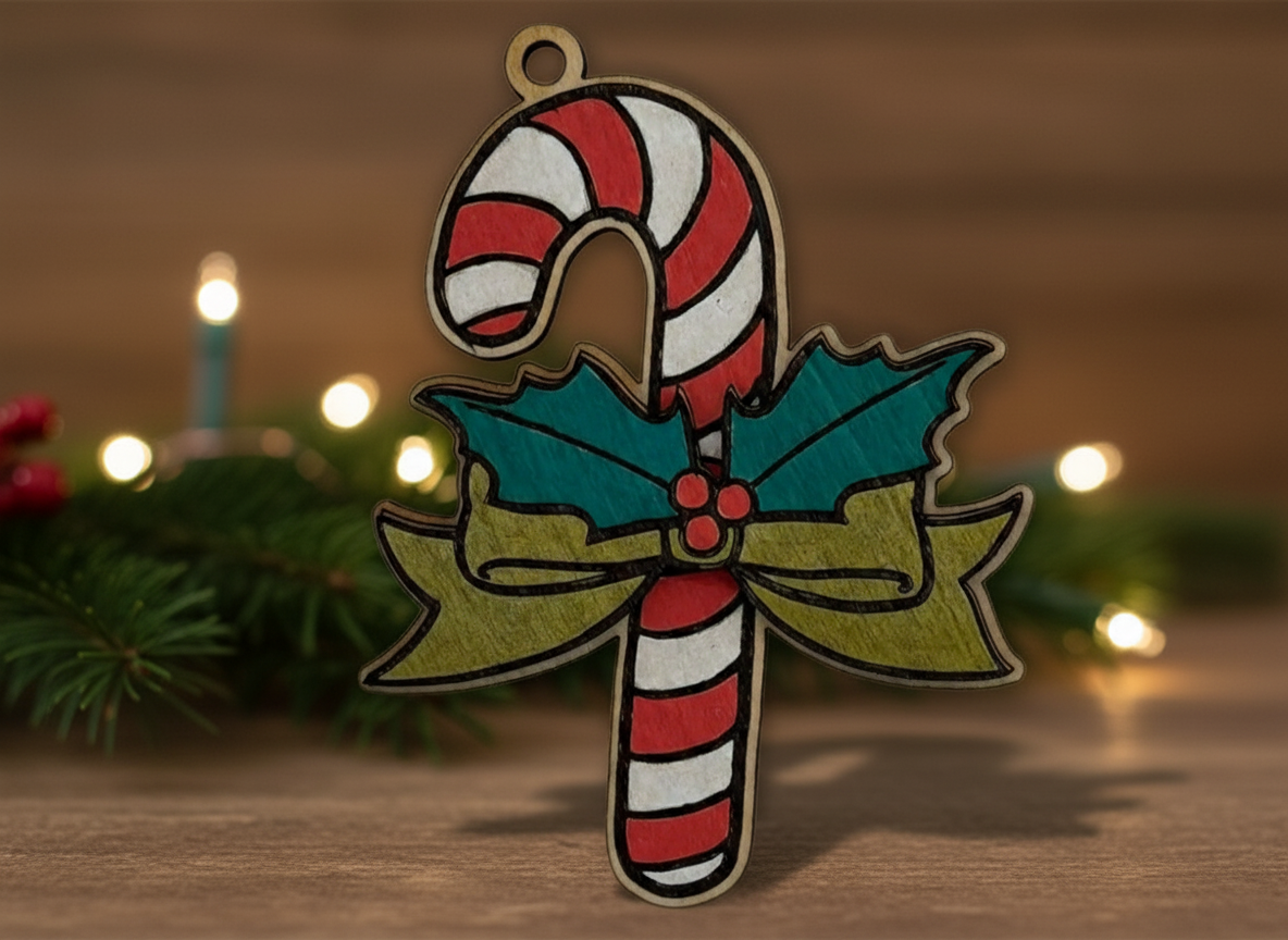 Set of candy cane themed Christmas tree ornaments in red and white