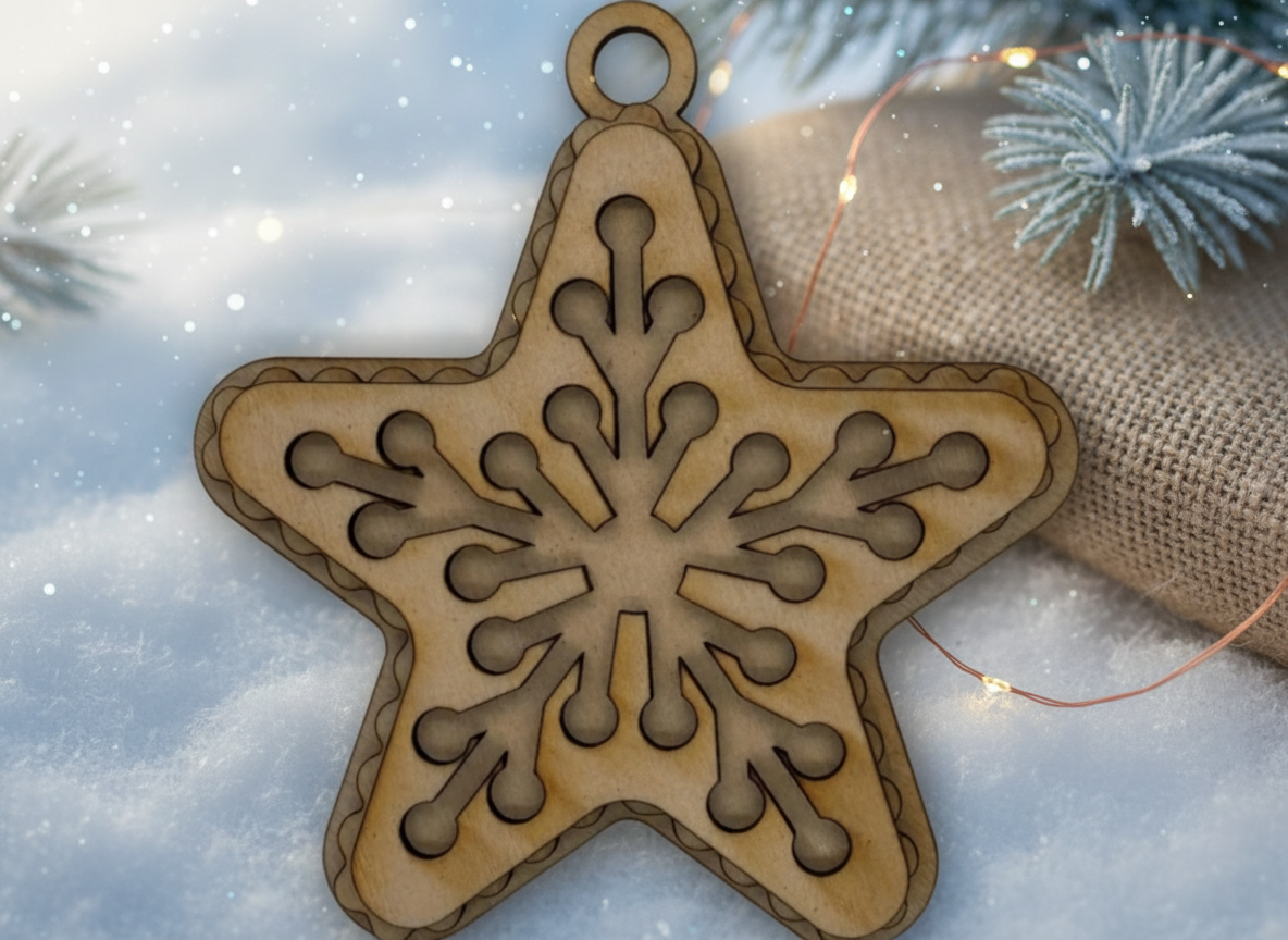 Matching set of laser cut star ornaments for Christmas tree decorating