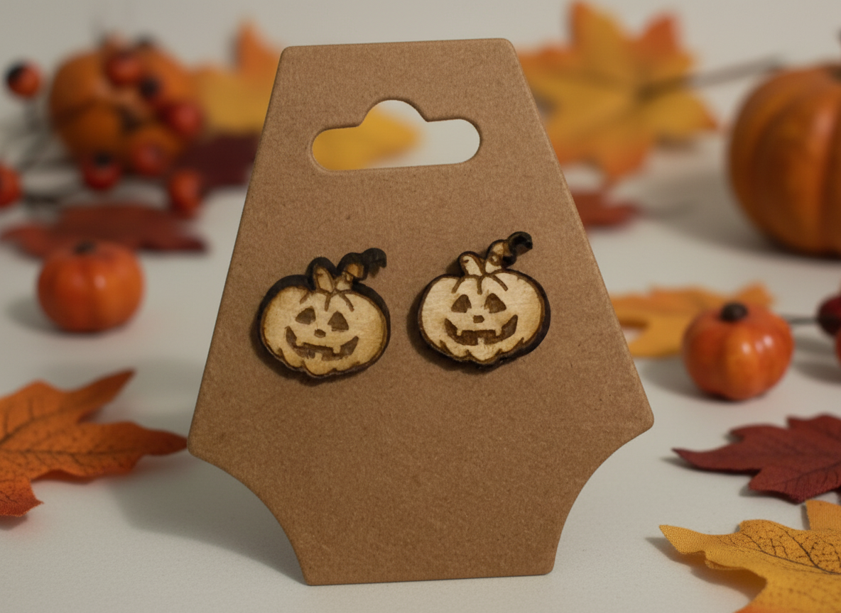 Laser Cut Wooden Halloween Pumpkin Earrings