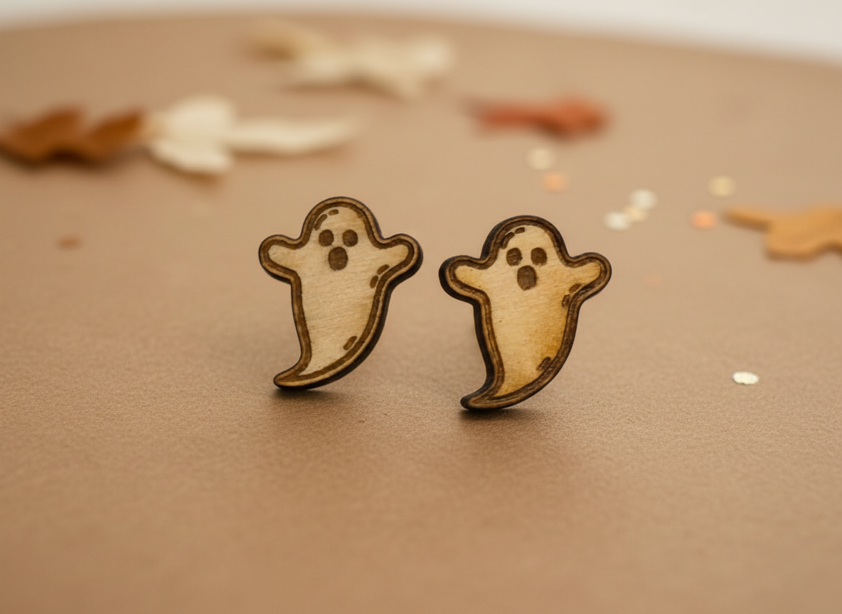 Geist-Stecker-Ohrringe aus Holz Halloween-Schmuck-Design