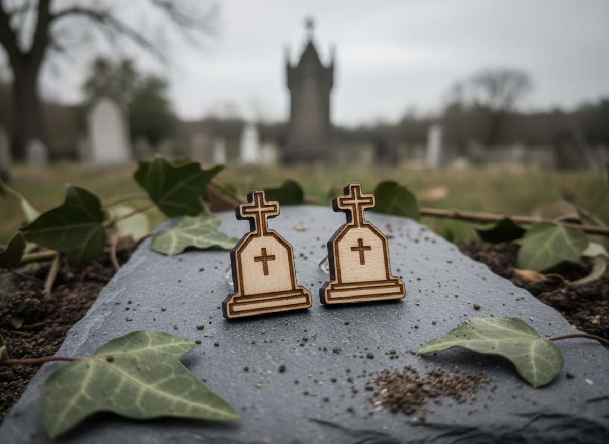 Tombstone Earrings with Cross Design