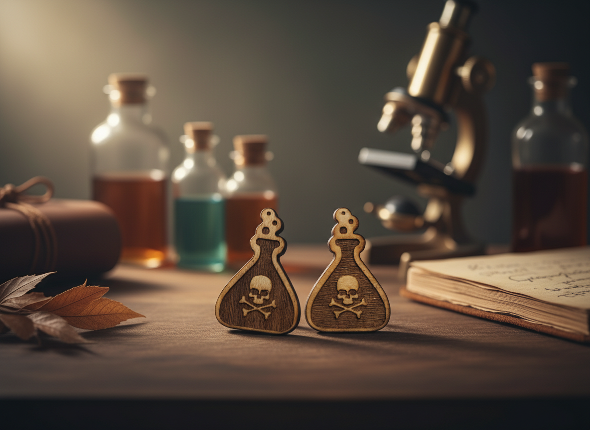 Wooden Poison Bottle Earrings with Skull Design gift for her design