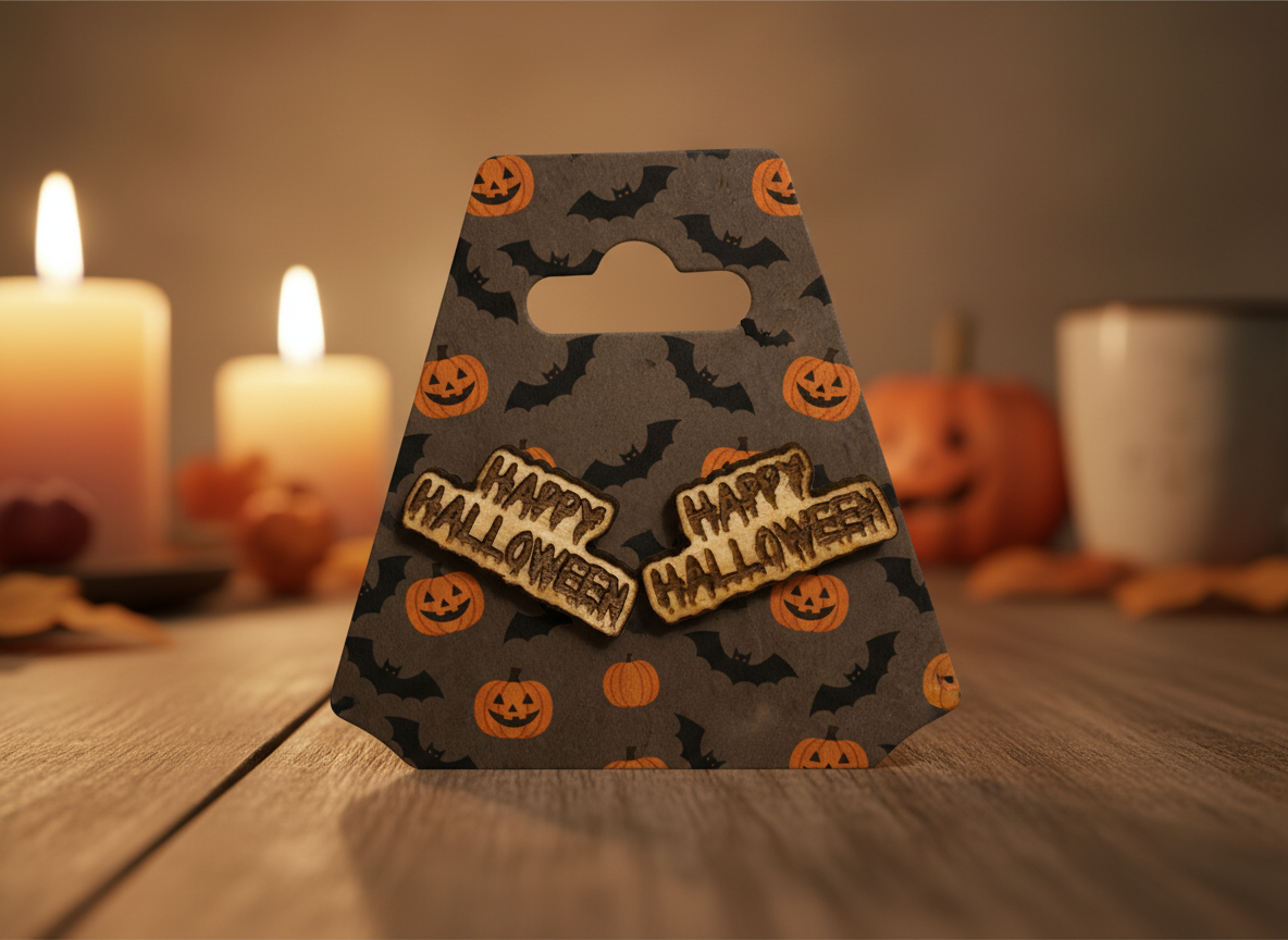 Wooden Happy Halloween Earrings