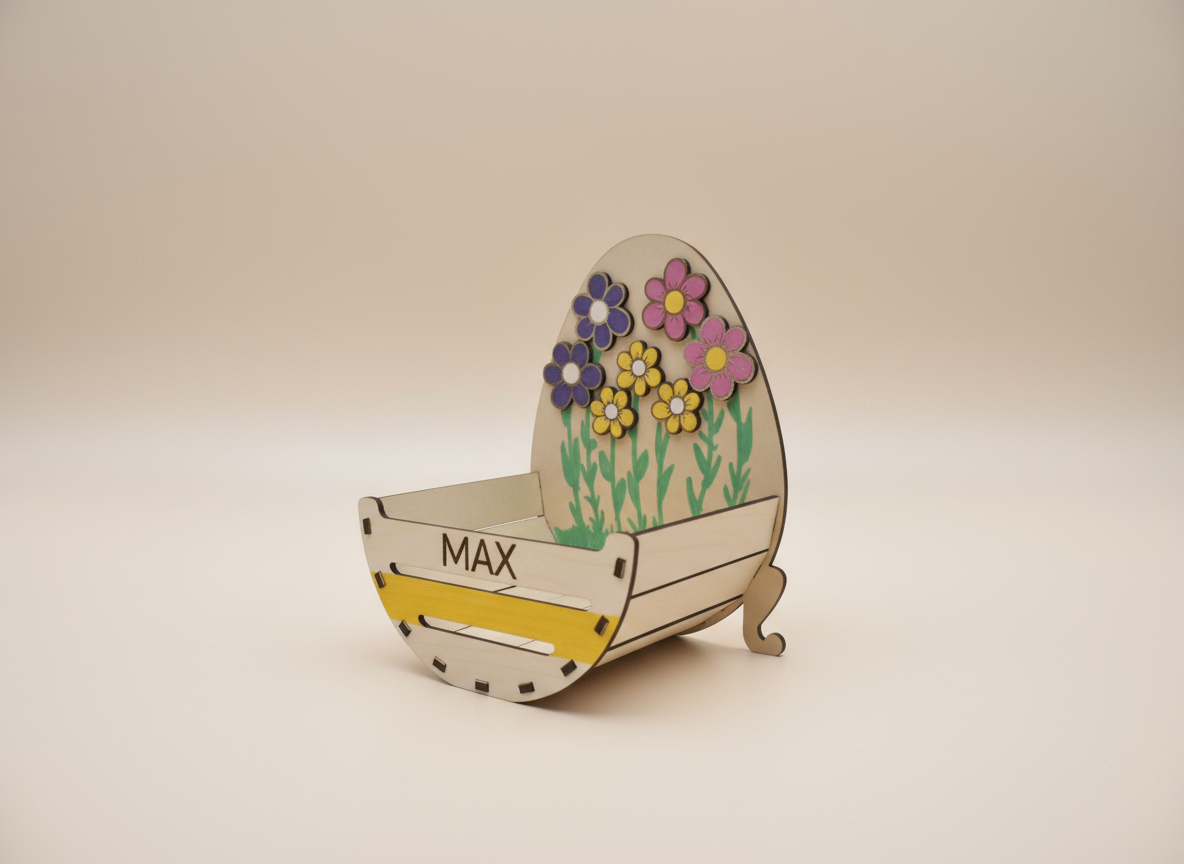 Personalized Wooden Easter Basket with Flowers easter gift design