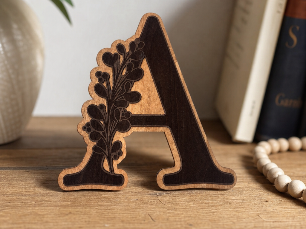 Ein 3D-Buchstaben-Monogramm mit floralen Details