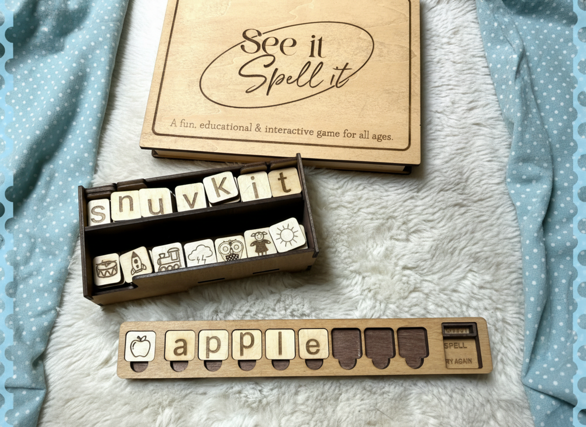 See It Spell It Spelling Game laser cut word puzzle idea