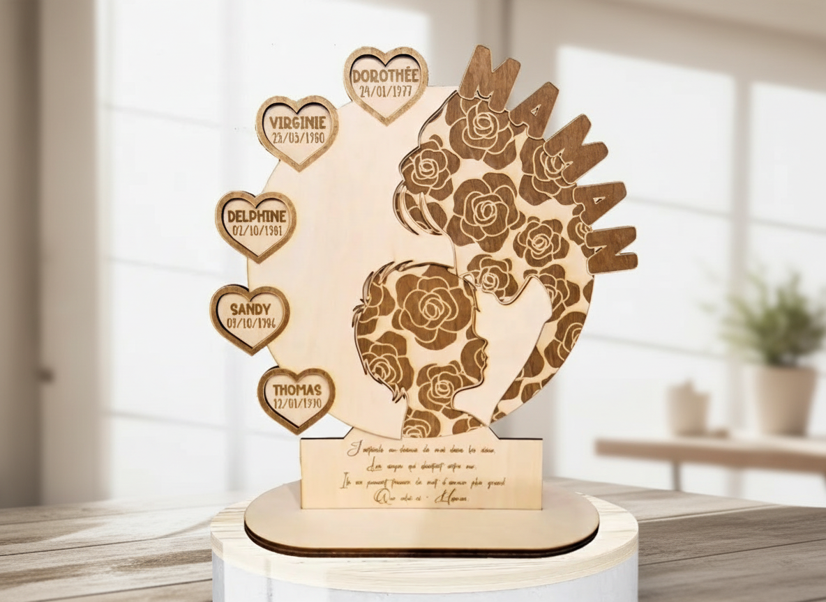 Custom Wooden Mom/Mum/Maman Plaque with Names and Dates gift for mom idea