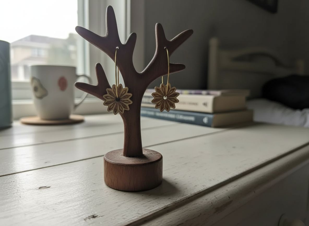 Interchangeable Star Anise Wood Earrings gift for her design