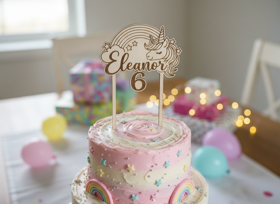 Cake topper di compleanno a tema personalizzato tagliato al laser con nome ed età