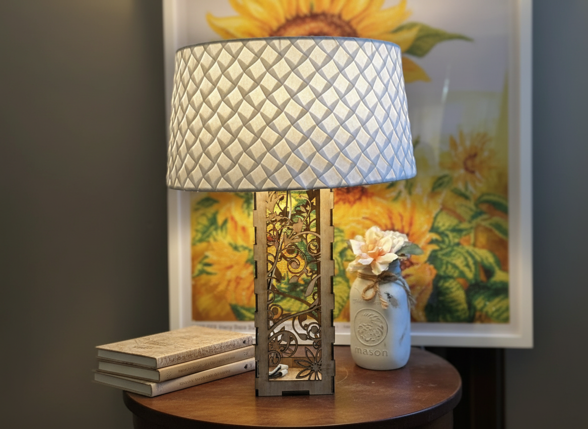 Lampe de table en bois à panneaux, idée de lampe en bois et déco lumineuse