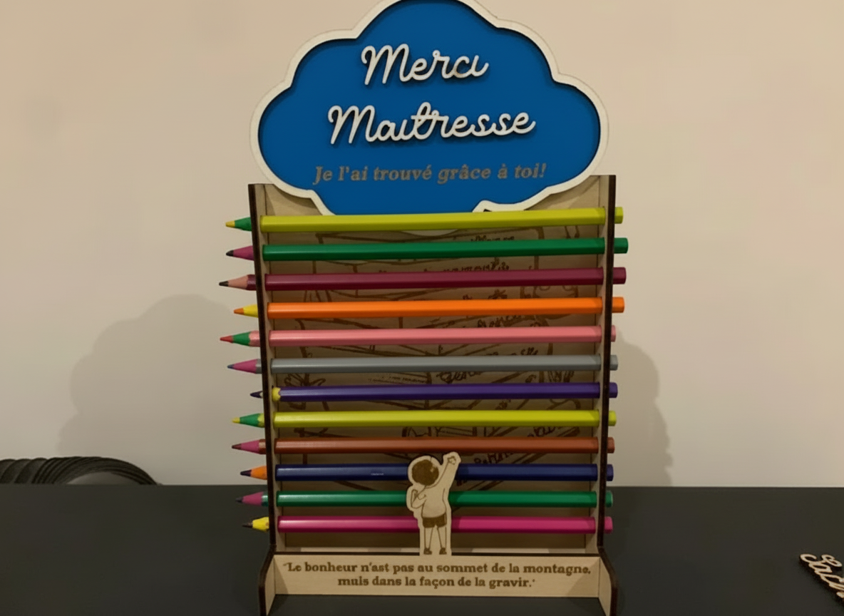 Colored Pencil Holder with "Merci Maîtresse" Message teacher gift design