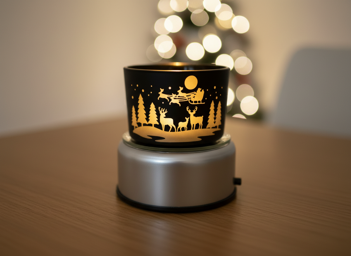 Engraved frosted glass matte black votive LED tealight candle holder