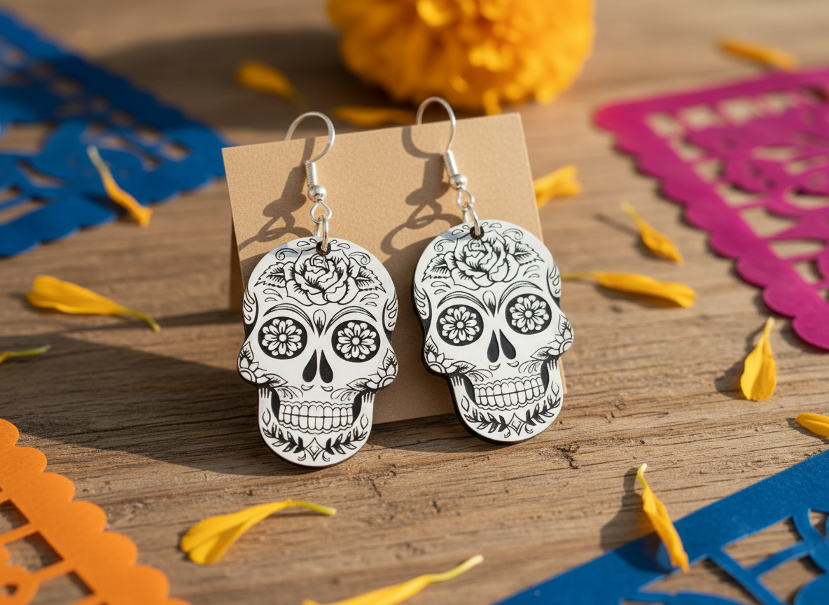 Sugar Skull Acrylic Earrings sugar skull dia de los muertos design